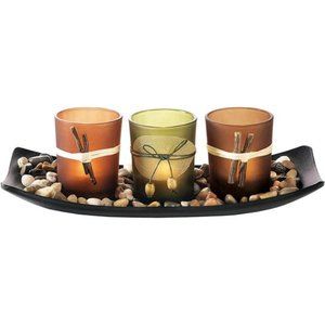 Votive Candle Holder, Vintage Decor Flameless Natural Candlescape Set, 3 LED